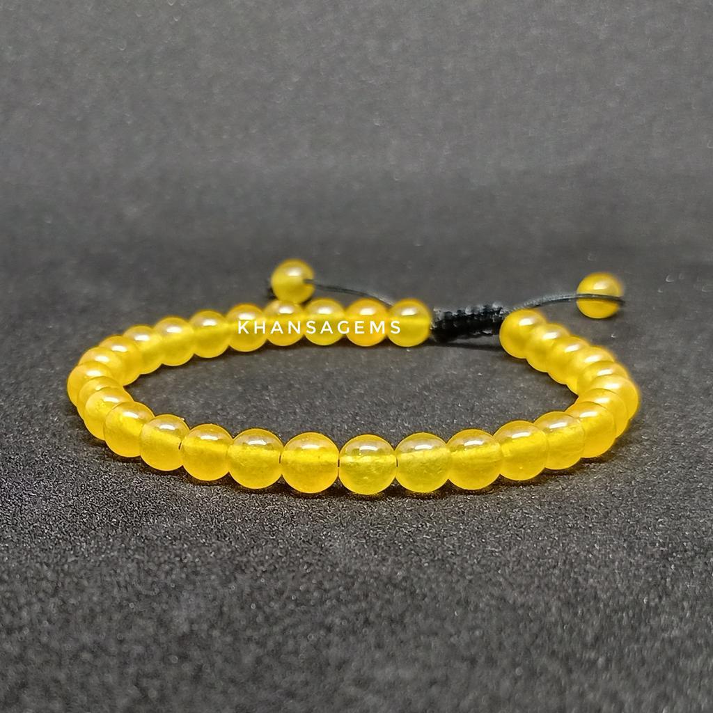 Gelang Tasbih Batu Giok Kuning Dim 6 Mm Model Tali Serut Shambala