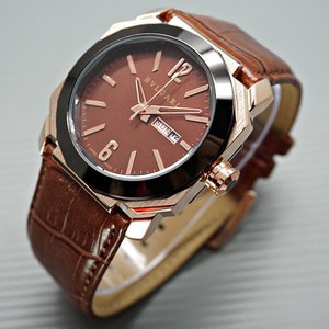 Jam Tangan Pria Cowok Bvlgari Diablo Leather Light Brown Ring Black