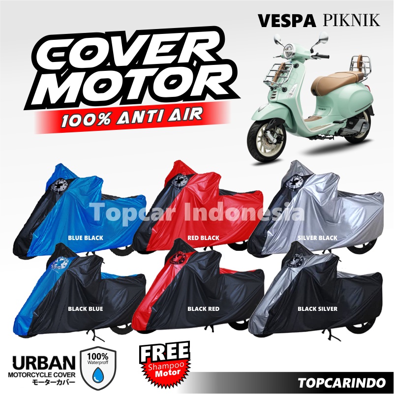 Cover Motor Vespa Piknik Sarung Motor Selimut Motor Piagio Mantel Jas Penutup Pelindung Urban Waterproof Anti Air Indoor Outdoor Rumah Teras Gudang Garasi Aksesoris Vespa Kolektor Unik PVC