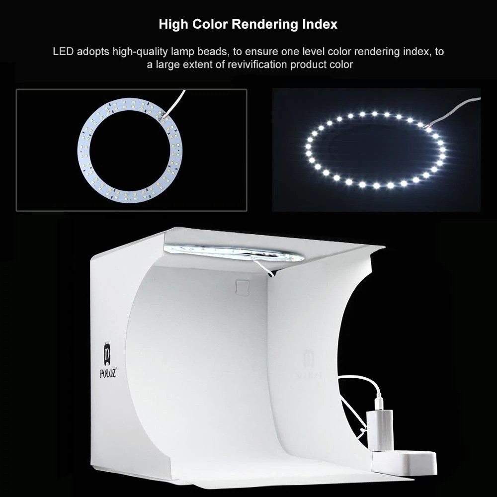 Photo Studio Mini Soft Box Ring Light 20x20cm with 6 Backdrop - White