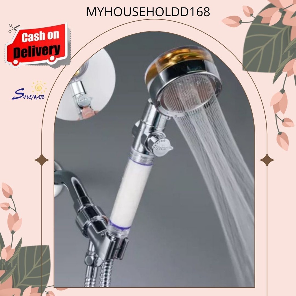 SHENAR myhouseholdd168 - SHOWER PLASTIC HANDLE - Turbo Fan Shower Head Water Saving High-Pressure Rainfall Propeller ABS Jet Shower Head 360 Rotation Toilet Bathroom Accessories