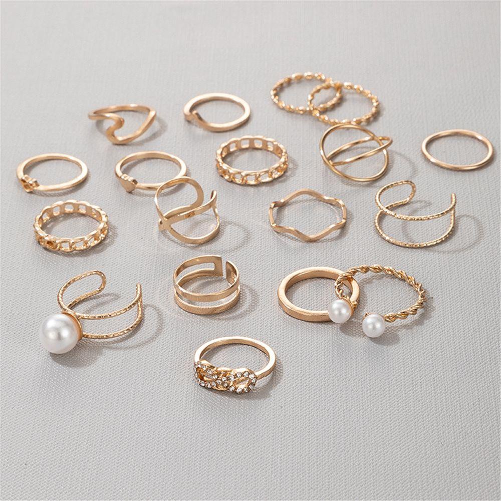 Lily 18pcs/Set Cincin Set Wanita Cewek Mutiara Hollow Bohemian