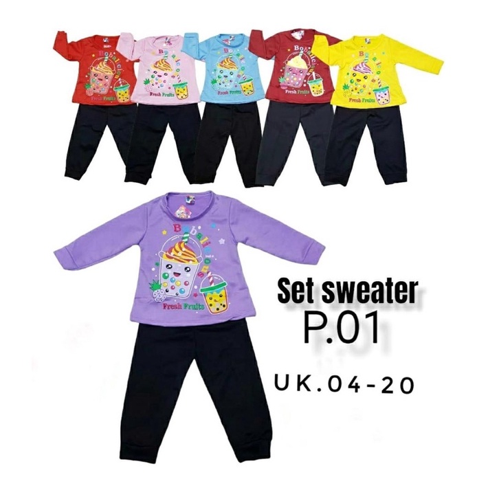 SET SWEATER ANAK PEREMPUAN UMUR 2-7 TAHUN MOTIF BOBA