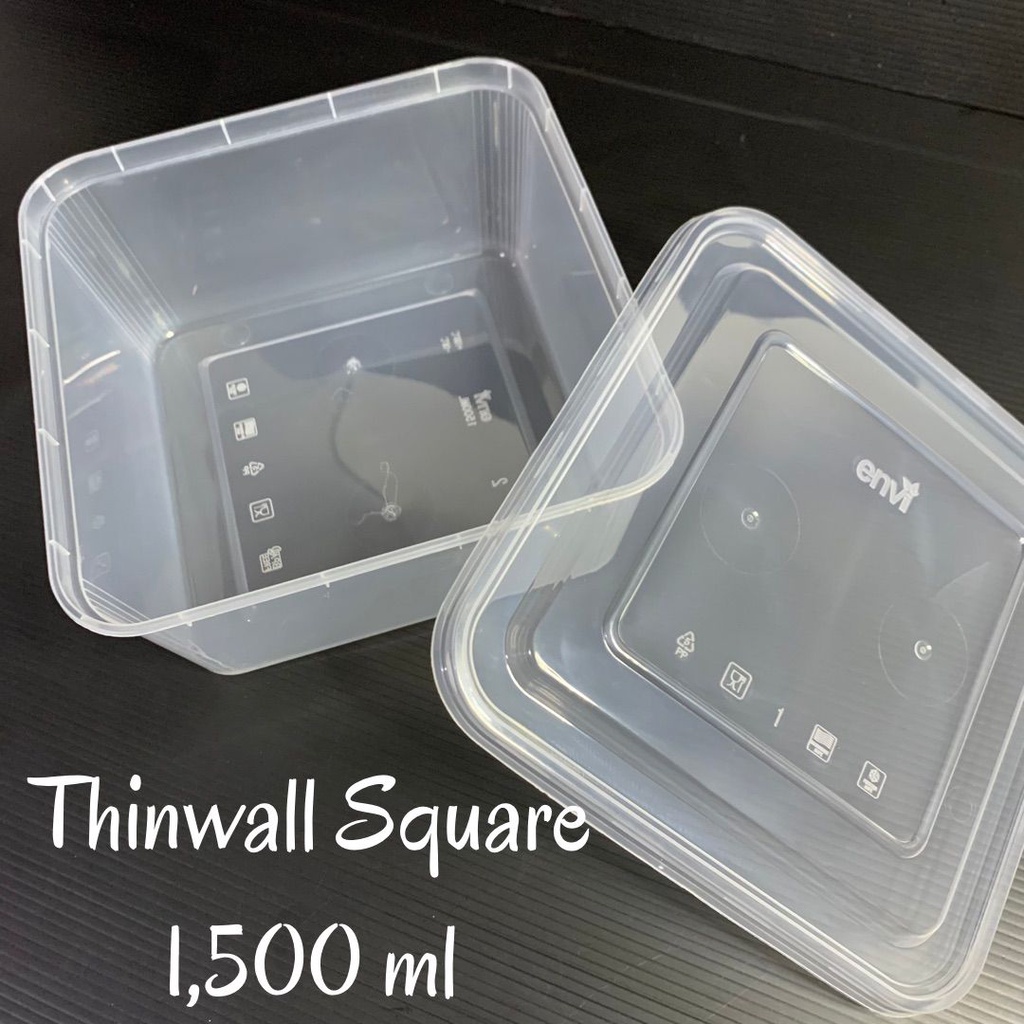 Thinwall Square 1500 ml/ kotak makan plastik bening transparan