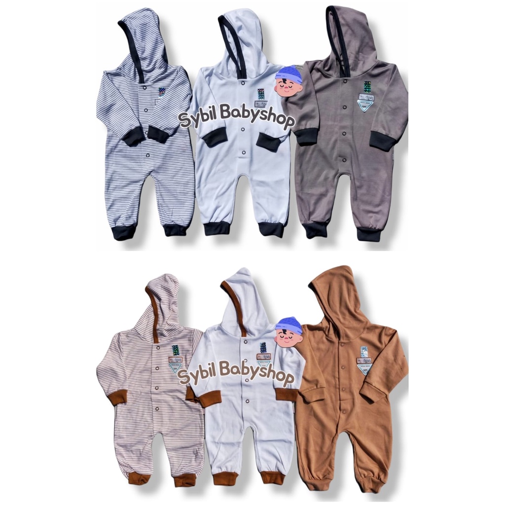 NOVA 3 pcs Baju Kodok Panjang Sleepsuit HODIE (GREY &amp; KHAKI Series)