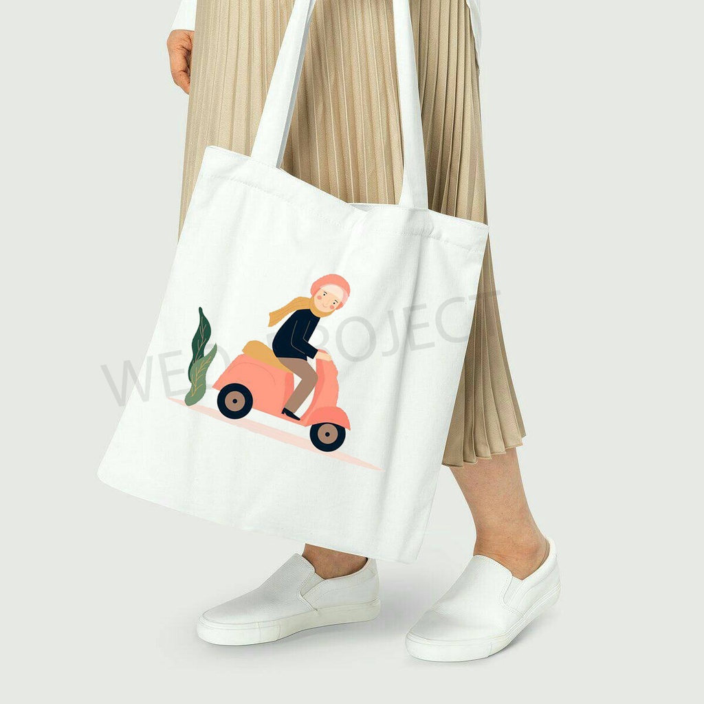 TOTE BAG KANVAS MURAH / TOTE BAG WANITA / TOTE BAG MOTIF ILUSTRASI HIJAB PART