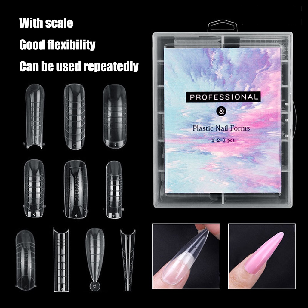 Providence 120Pcs/Set Nail Extension Tip Graduated Nail Extending Transparent Quick Building Nail Mold Tips for Manicure