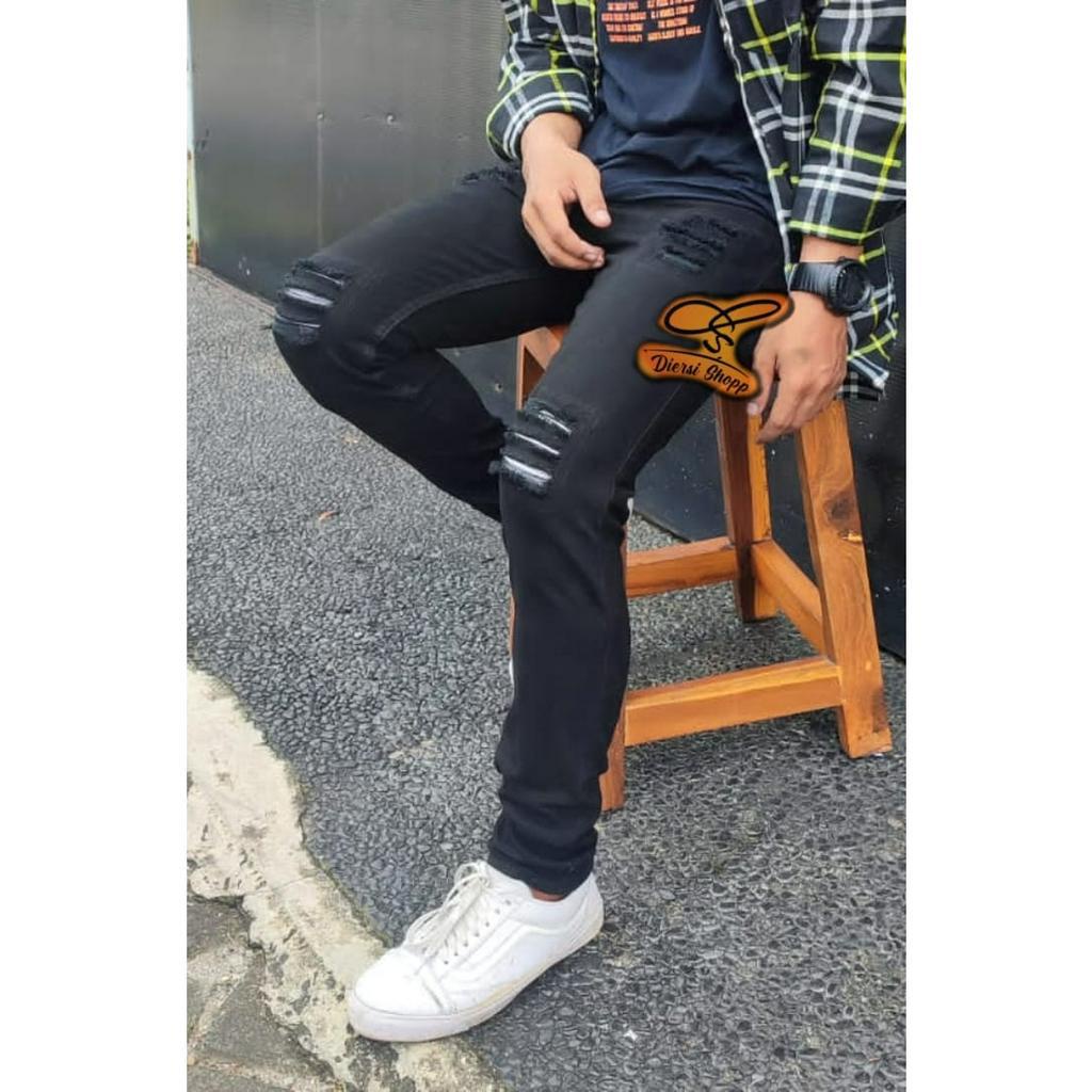 Celana Panjang Pria Jeans Sobek Pakai LAPISAN / Jeans sobek TAMBAL / Celana Jeans Sobek Pria / Celana Sobek Pria Terbaru 2021