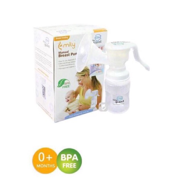 Little Giant Manual Breast Pump EMILY Pompa / Breastpump + Botol Susu Dot Wide Neck Free Kantong ASI