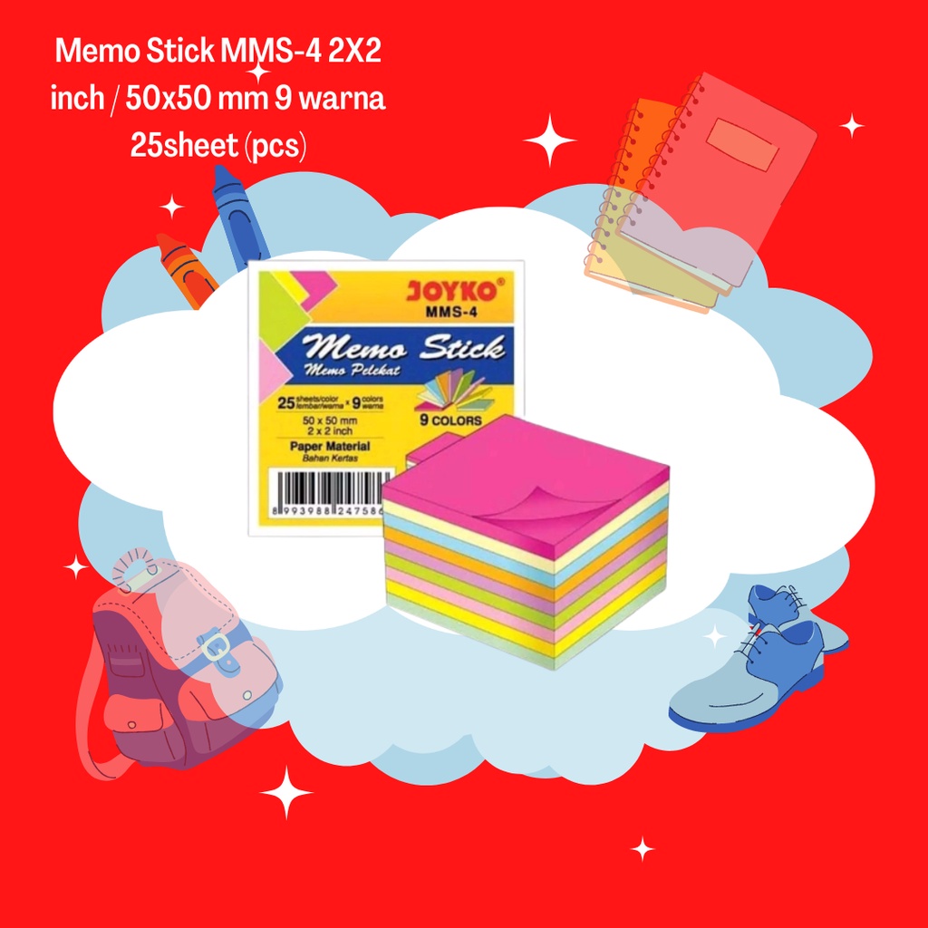 

MEMO STICK MMS-4 9 WARNA 50X50mm 2X2 INC JOYKO