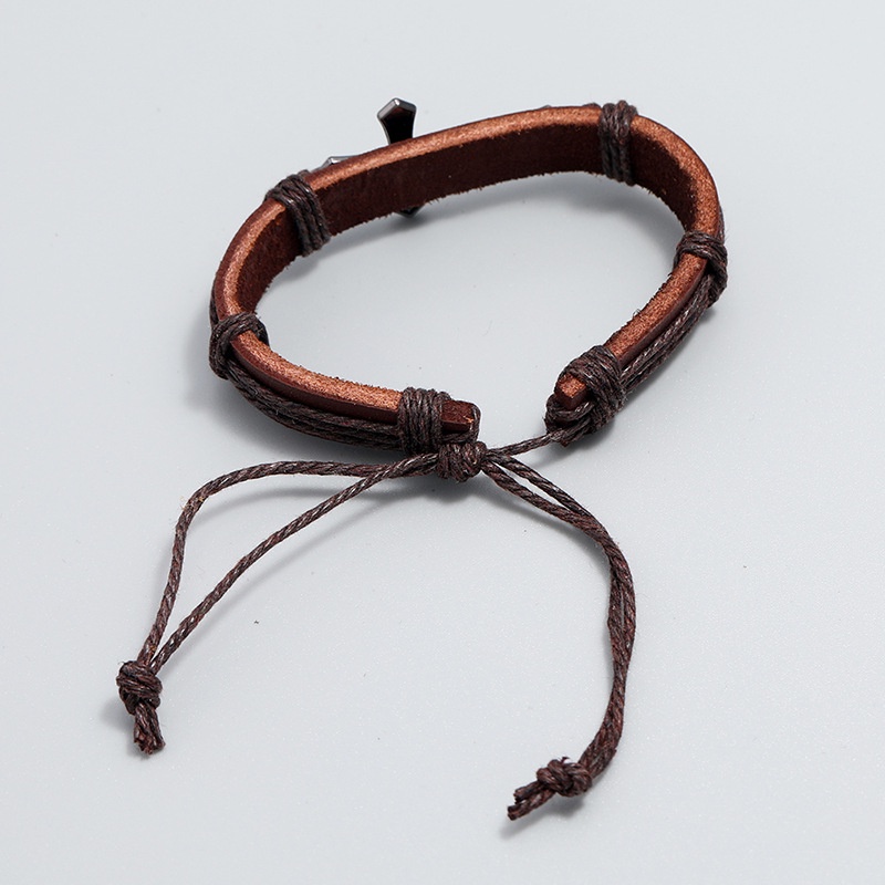 [Z H Perhiasan] Hip Hop Rock Retro Pria Fashion Kulit Salib Alkitab Gelang Perhiasan Aksesoris