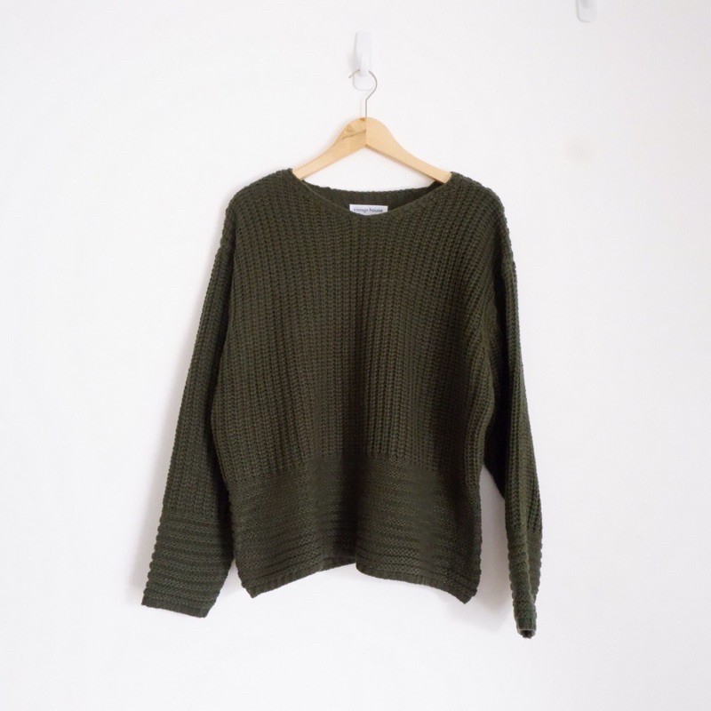 Vintage House Kayra Oversized Sweater ((Sweater Rajut Wanita Korea / Korean Sweater)-OLIVE