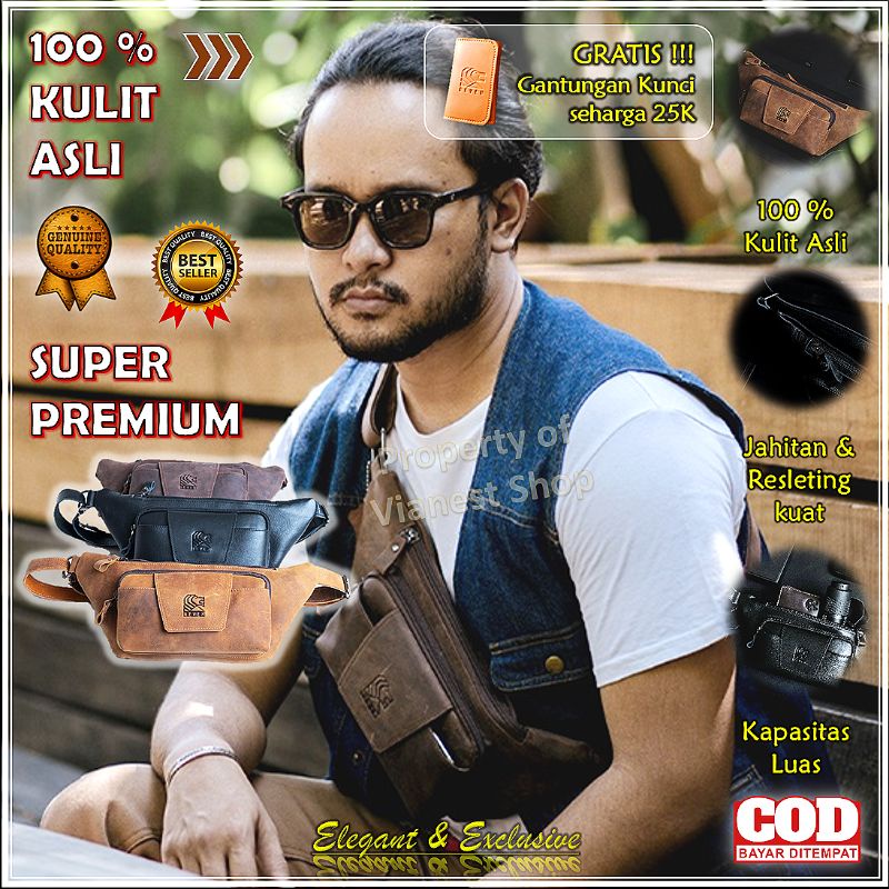 Waistbag Kulit Pria model Tas Kecil Pria Tas Selempang Pria Sling Bag Kulit Asli Waist Bag Cowok Tas