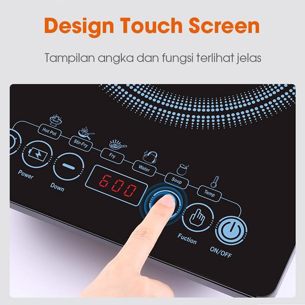 SAMONO WS-02 600W Touch Screen Electric Stove 3D Waterproof with Smart Temperature Control Kompor Li