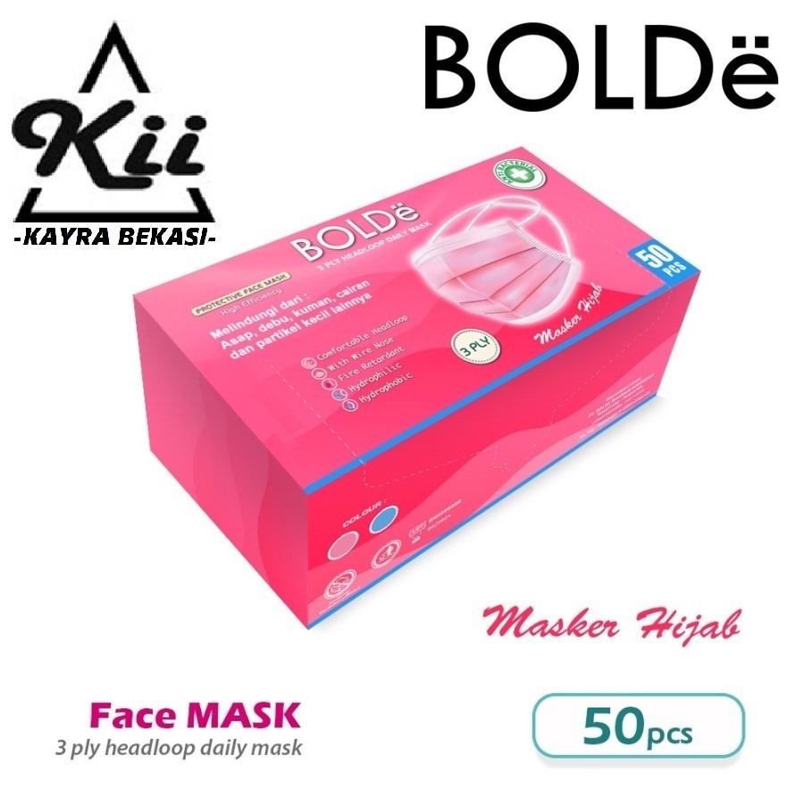 BOLDe Masker Hijab 3ply 50pcs - BOLDe Headloop Daily Mask DisposablE