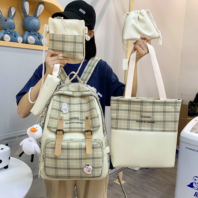 Tas Ransel Anak Sekolah Wanita impor set 5 in 1 ORIGINAL Backpack Fashion Korea Tas Punggung SD SMP SMA Perempuan Terbaru Kekinian