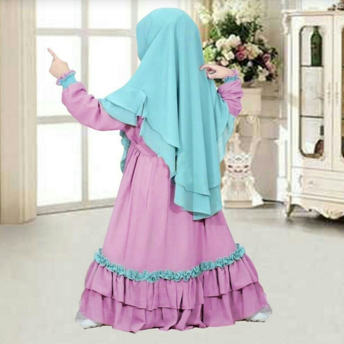 Gamis Anak Syari / Baju Dress Perempuan Kids Tazkia Kids 4-6 thn HQ - Soft Blue