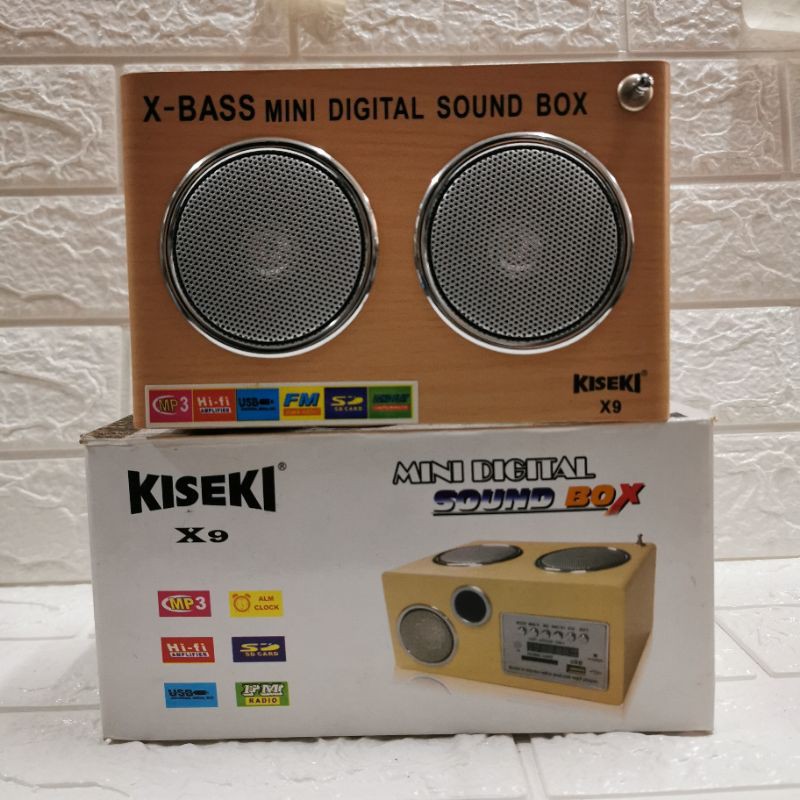 KISEKI X9 MINI DIGITAL SOUND WOODEN BOX KOTAK KAYU XBASS USB SD MMC CARD RADIO FM MP3 STEREO SPEAKER