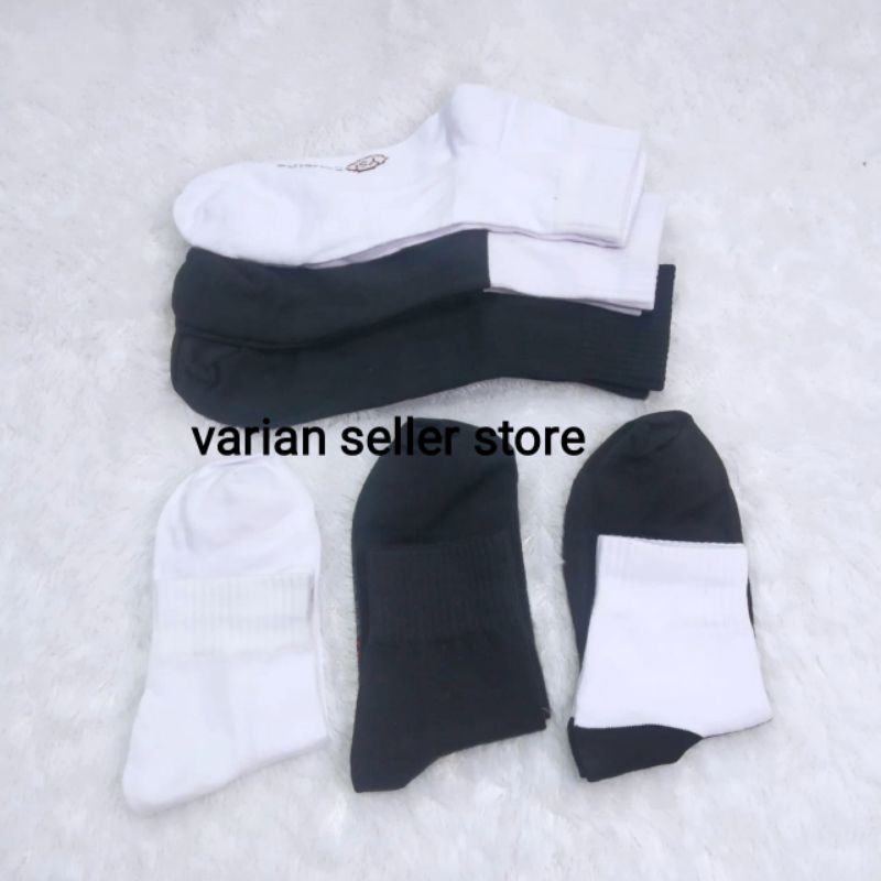 kaos kaki anak sekolah smp sma putih hitam pendek mata kaki polos bahan katun karet tebal sport ankle