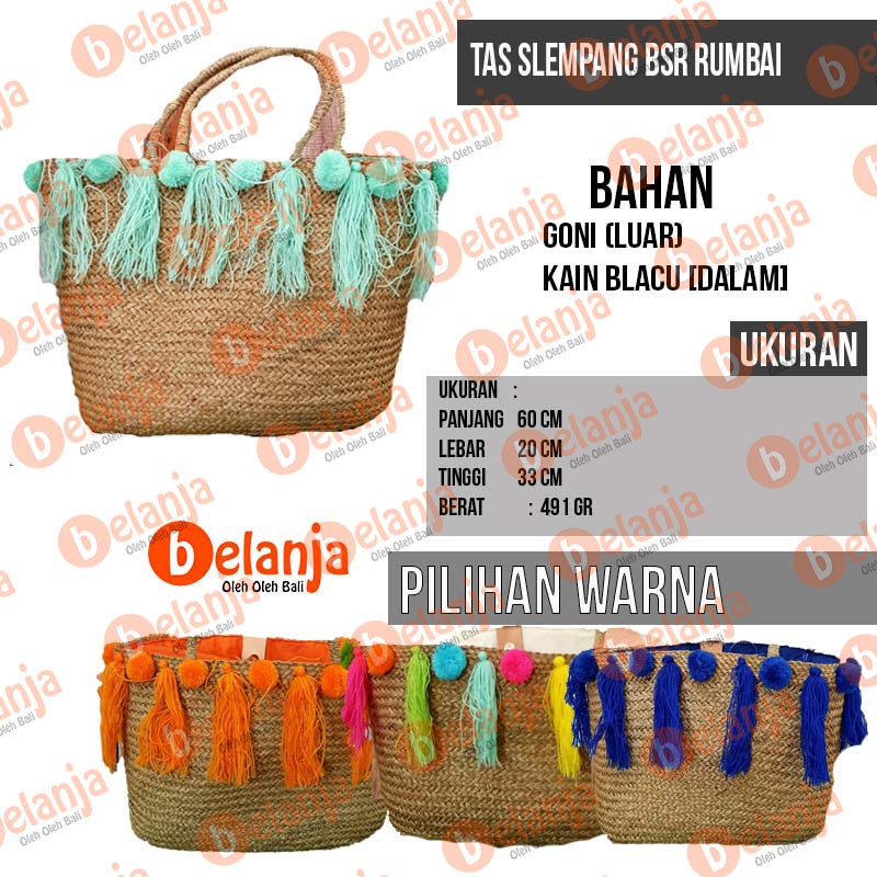 Tas Anyam Slempang Bsr Rumbai / tas piknik tas anyaman prawedding tas taman