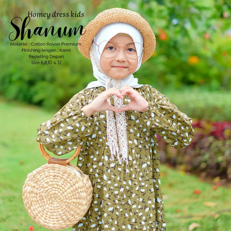 BeautyOne - Gamis Anak Shanum 4-12tahun Dress Muslimah Anak Motif Homey Dress Anak Bunga Kekinian Murah Bahan Katun Rayon Premium Nyaman Dipakai | Bisa Cod