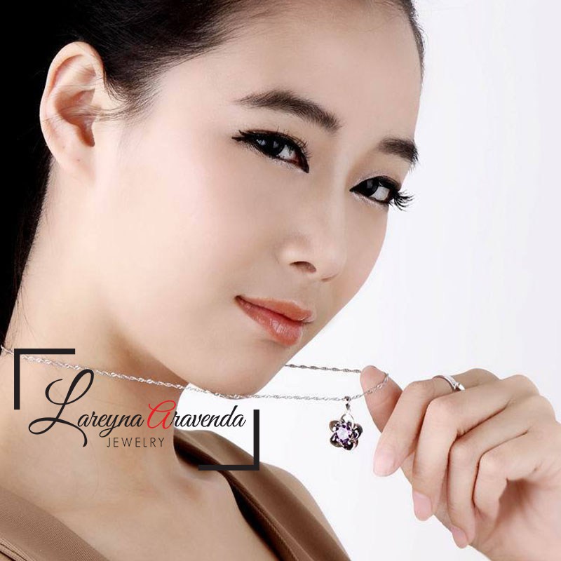 Kalung Titanium Asli + Liontin Model Bunga Crystal Kristal Swarovski KL004