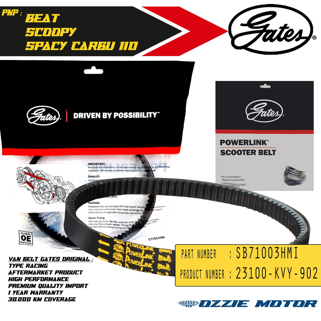 VAN BELT GATES VANBELT V BELT VBELT V-BELT GATES POWERLINK 23100-KVY-902 | SB71003HMI HONDA BEAT, SCOOPY, SPACY VANBELT RACING 100% ORIGINAL