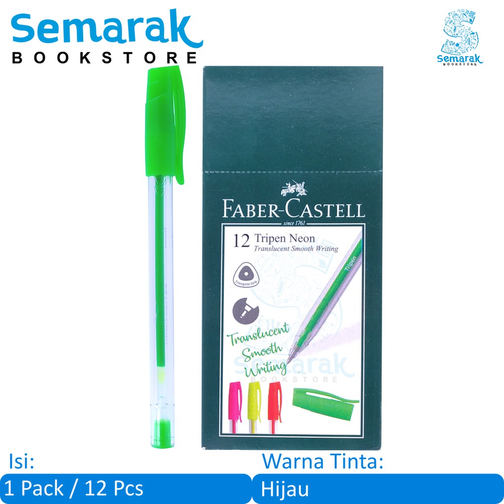 

Faber Castell Tripen Neon Transcluent Smooth Writing Pulpen Warna Neon - Hijau [1 Pack / 12 Pcs]