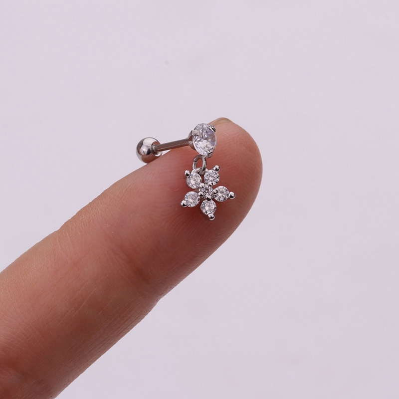 1pc Anting Tindik Tulang Rawan Telinga Desain Bunga Hias Zirkon