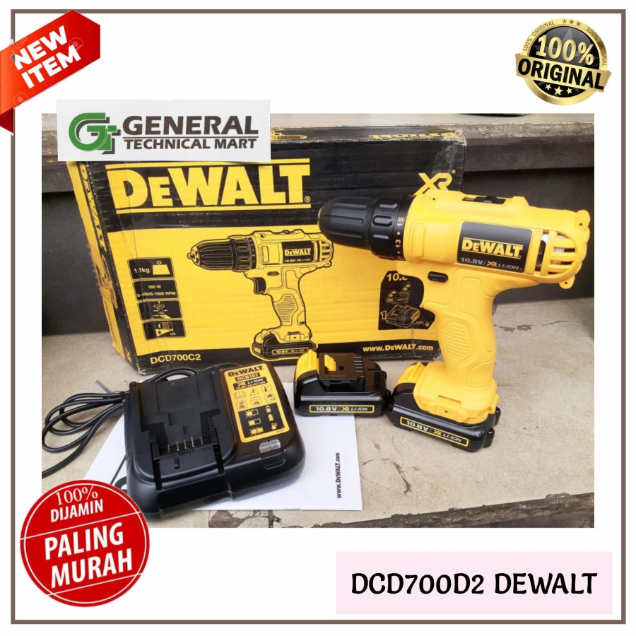 Cordless Compact Drill Driver Bor Obeng Baterai DeWalt DCD700D2