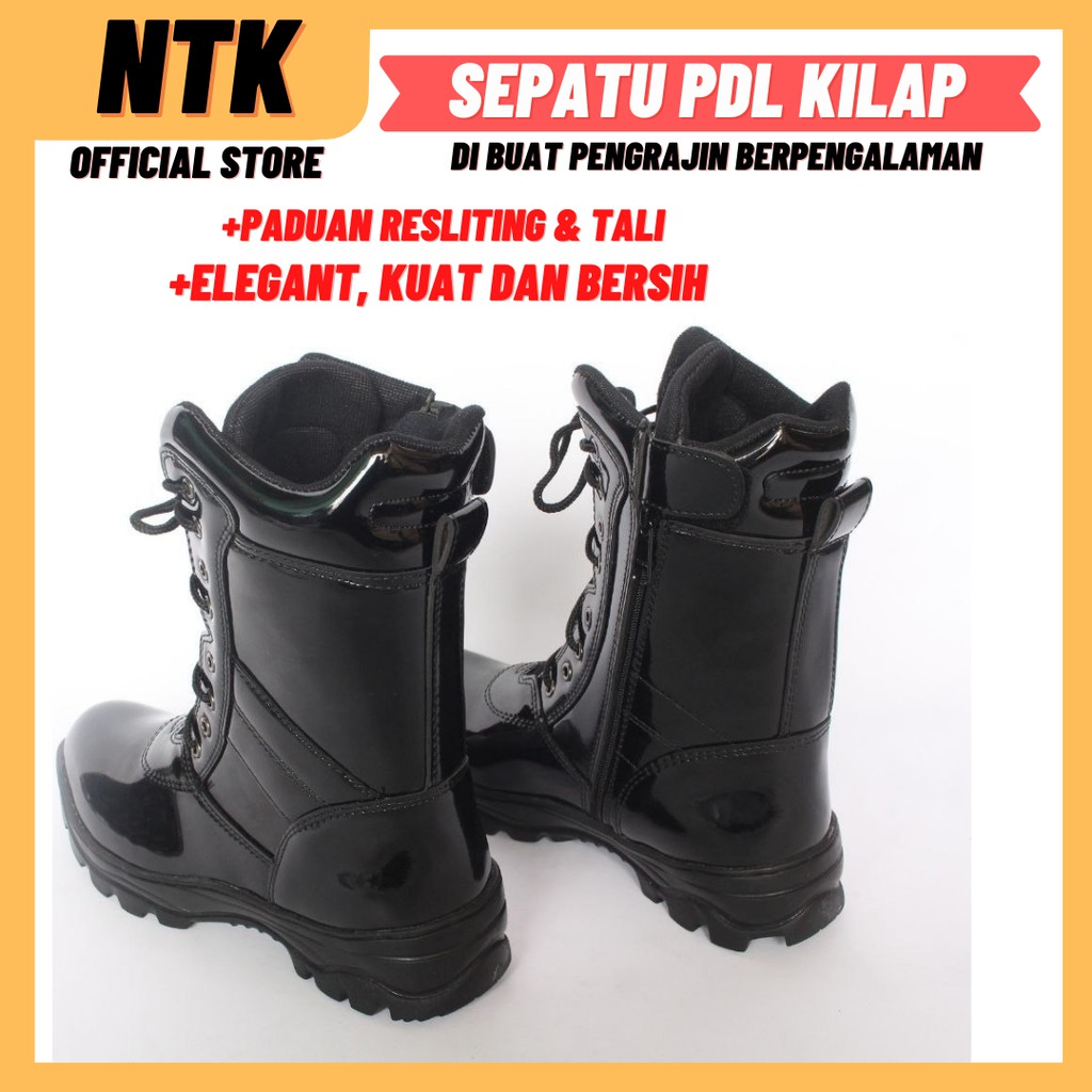 Sepatu PDL Hitam Mengkilap Dinas Tni Polri Satpam Security Banser Anti Semir - Boot LB02