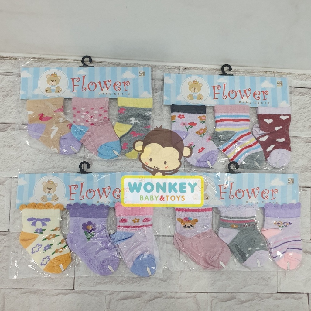 Kaos Kaki 3 in 1 Flower SNI / Kaos Kaki Baby Bayi Laki laki Wanita Unisex