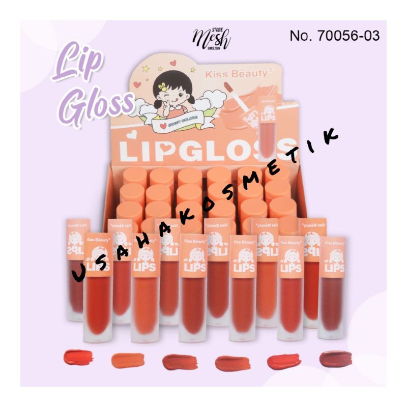 LIPGLOSS KISS BEAUTY SWEET COLORS PERBOX ISI 24PCS NO.70056/70456