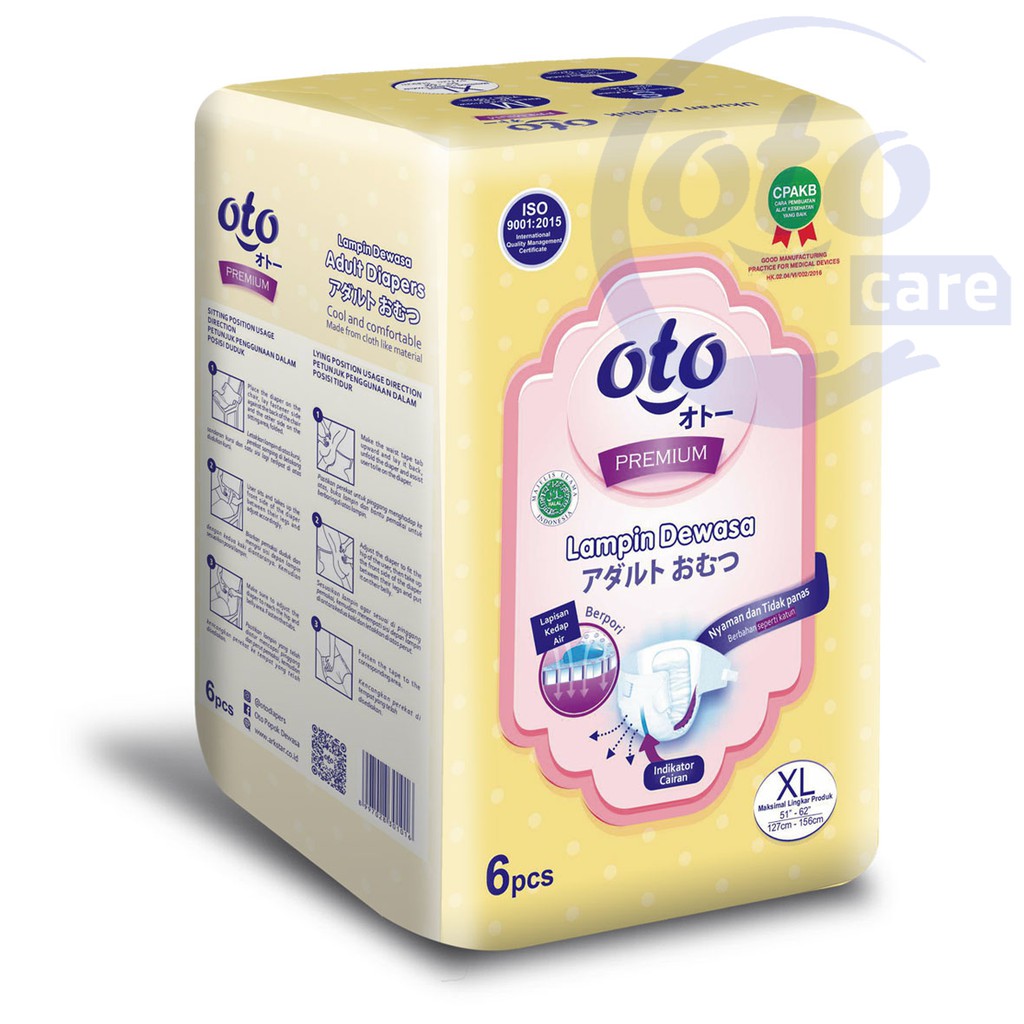 OTO Popok Dewasa PREMIUM ( Daya Serap Lebih Banyak ) Lem Perekat Adult Diapers XL isi 6 pcs