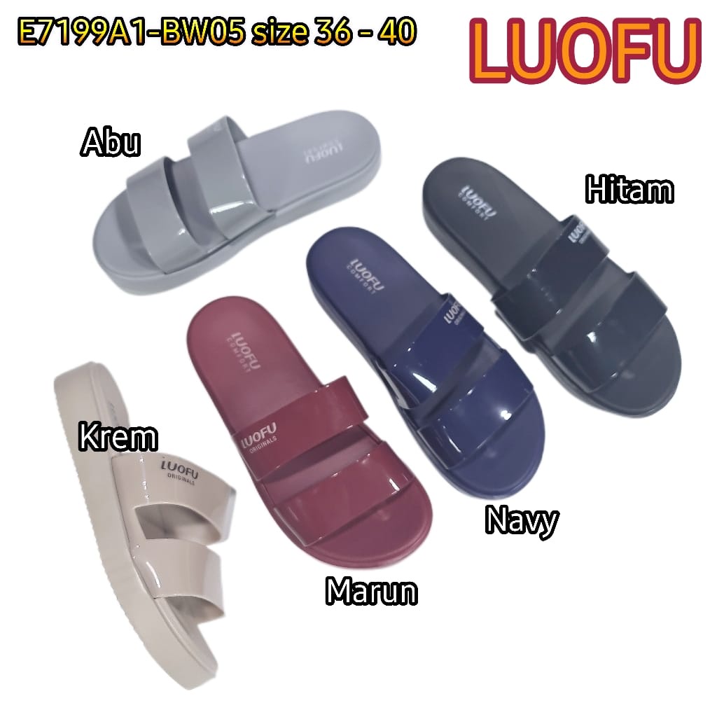 jelly sandal wanita slop ban 2 luofu karet import sendal cewek E7199A1-BW05