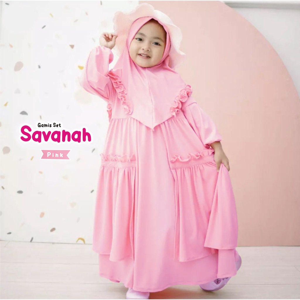 Gamis set Savanah Gamis Dan Hijab Terbaru Bahan Jersey Premium Usia 3-5 Tahun / Gamis Anak Murah Berkualitas Terbaik / Bisa Bayar Ditempat COD
