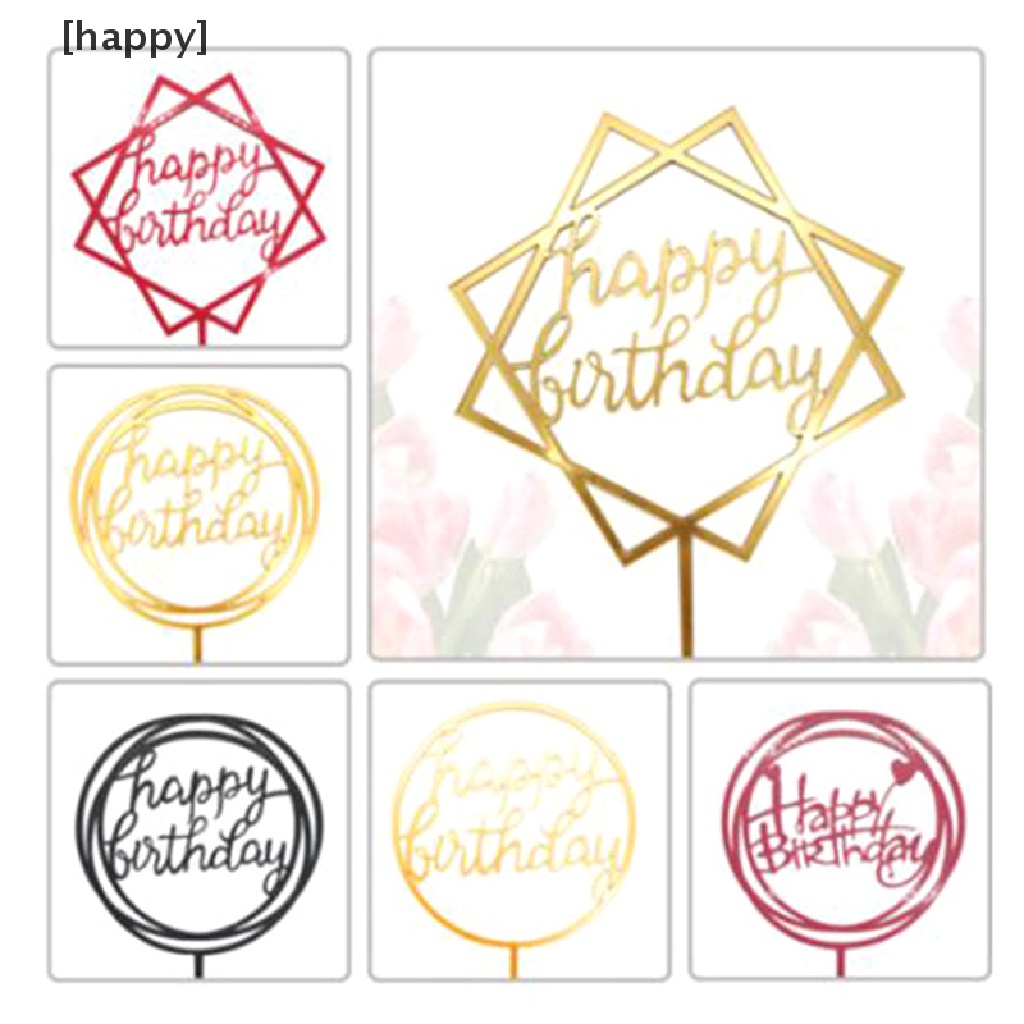 10pcs Topper Kue Desain Happy Birthday Bahan Akrilik Untuk Dekorasi Pesta