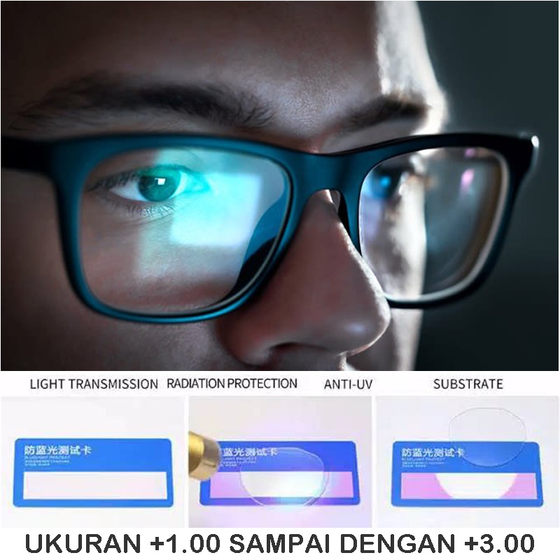 NEW SALE! Kacamata BACA PLUS (+) Kacamata anti radiasi Lensa Blueray uk +1.00 s/d +3.00 Kacamata Plus Wanita Pria Unisex Frame Kotak Hitam Kacamata Anti Sinar Biru Anti Radiasi Transparan impor Kacamata korea