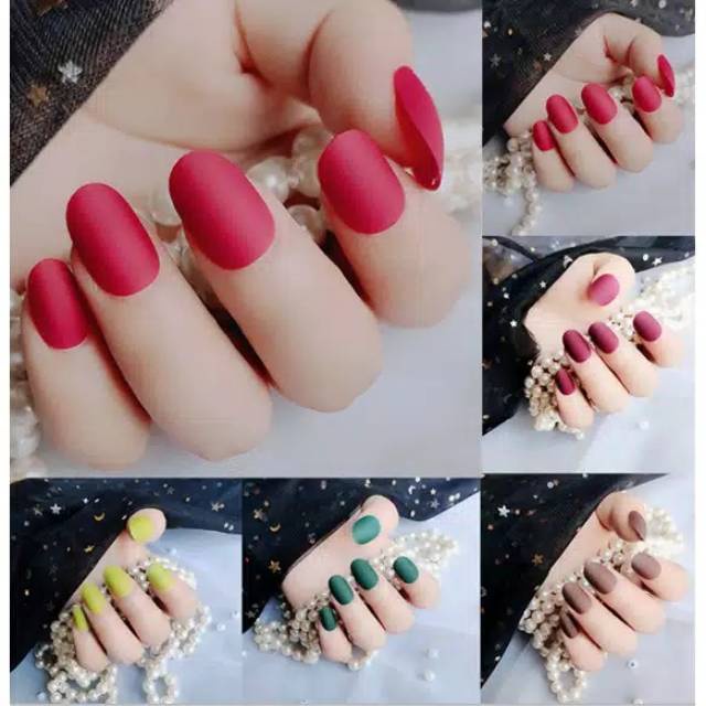 (1-20) 24pcs SHORT ROUND FAKE NAILS / FAKE NAIL SHORT DOFF OVAL KUPAL MATTE DOFF KUKU PALSU OVAL