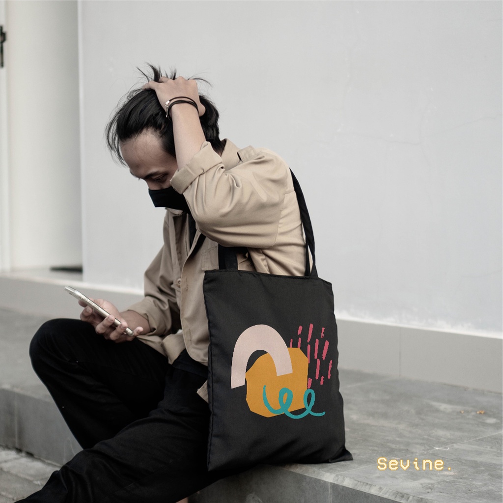 Sevine Totebag Resleting Tas Totebag Wanita Woman Artsy Nordic style Black Series Hitam - NHF 3