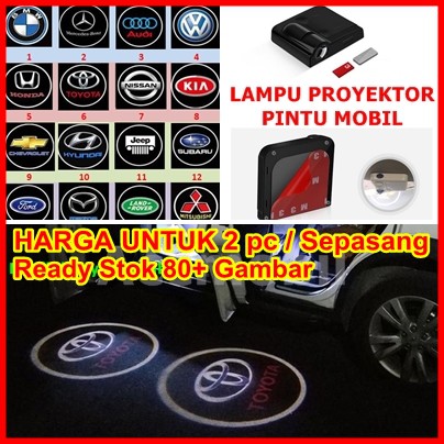 1 SET 2PCS Lampu LED Logo Sorot Proyektor Pintu Mobil Car Door Portable Battery Welcome Shadow Light