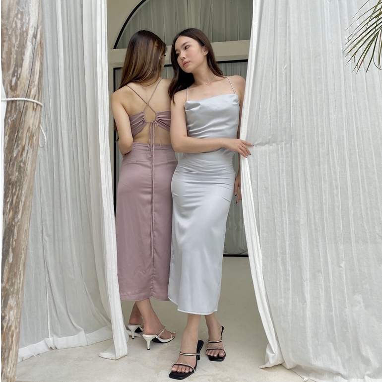 [ Bali Ed ] Soleil Backless Dress / Dress Satin Wanita