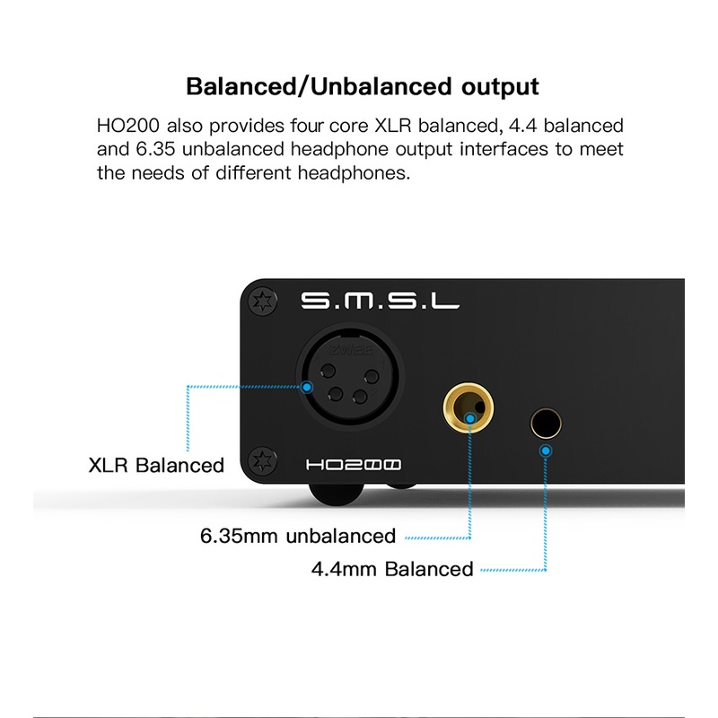 Smsl HO200 HiRes headphone amplifier 16ohm 6W / 32ohm 3W RCA pre output 6.4 balanced output Untuk Hi-End pre amp XLR