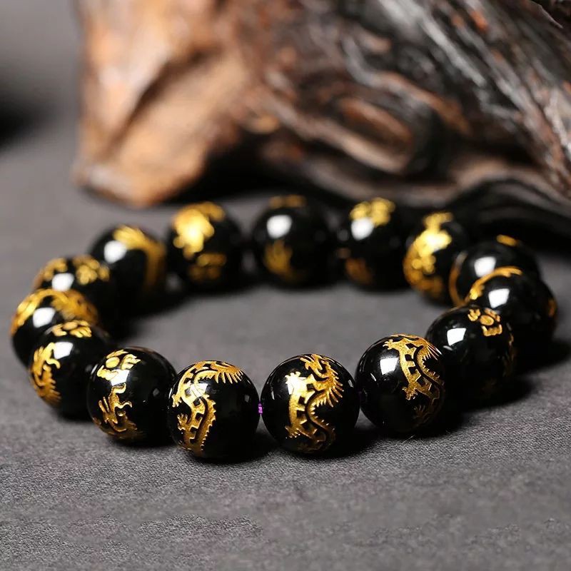 COD✅ Gelang Black Agate Hitam Motif Naga Premium