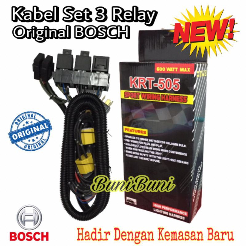 Kabel Relay BOSCH Komplit Untuk Lampu H4 Mobil 3 Relay 2 Lampu BOSCH KRT Original