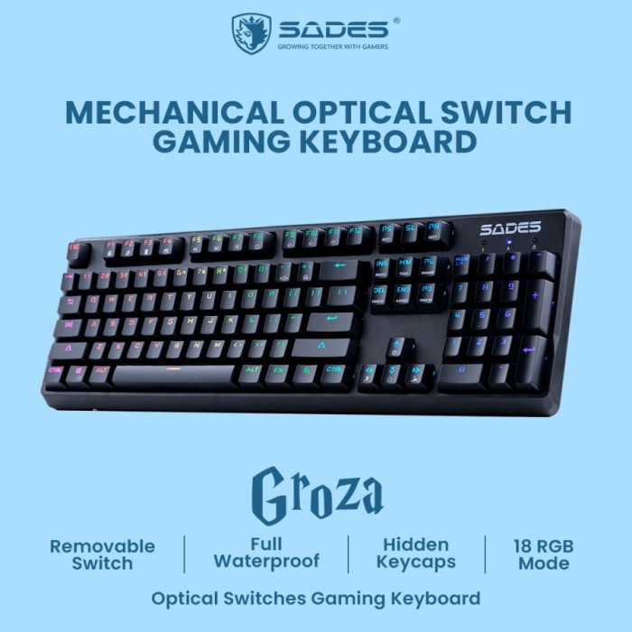 Gaming Keyboard Sades Groza Mechanical Optical Switch Gaming Keyboard