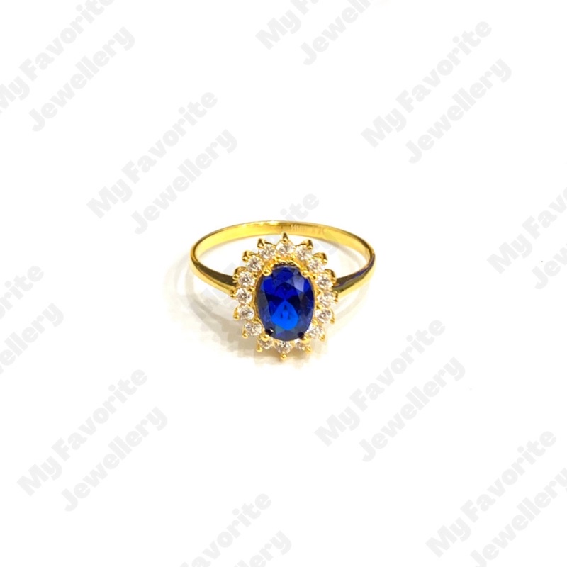 Cincin Matahari Permata Biru Uk14 Cincin Emas Asli Kadar 700