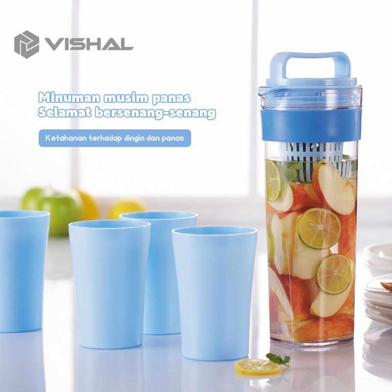 VISHAL Teko Air Panas Dan Dingin Set Dengan Cangkir Plastik Teko Pitcher Water Water Jug Infused VS