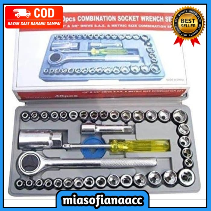 (COD) AIWA KUNCI PAS 40 Pcs Multipurpose COMBINATION Socket Wrench Set with 1/4 Ratchet Handle