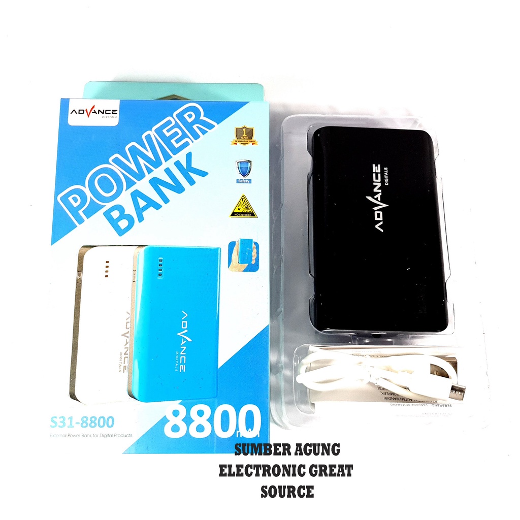 Advance Powerbank 8800mah S318800 Power Bank 2USB Lampu